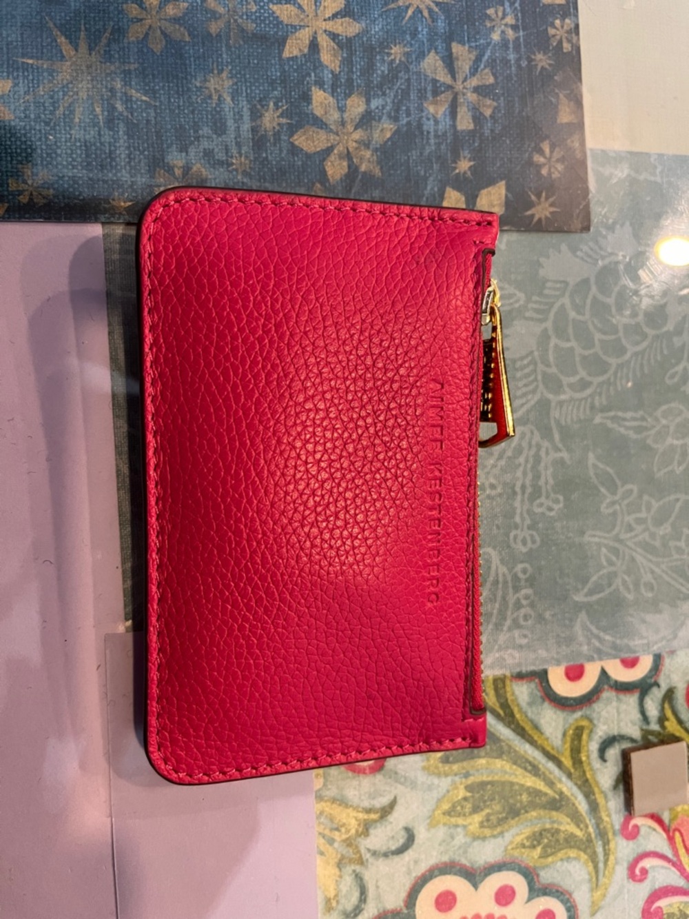 Aimee Kestenberg Pink Leather Zip Card Holder with Gold Hardware
